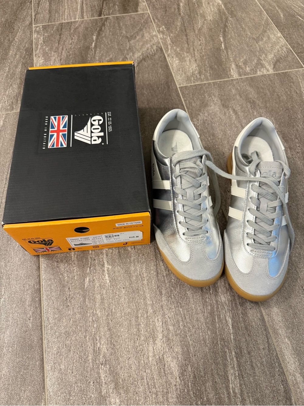 Gola Women's Silver and White Sneakers with Gum Sole